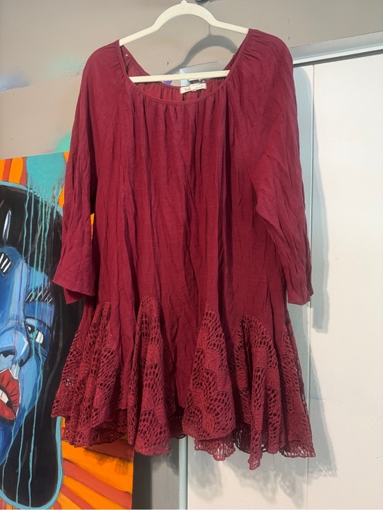 indigo soul Dresses & Skirts - Indigo Soul XL Burgundy Crochet Lace Asymmetrical Hem Mini Tunic Dress Whimsigot